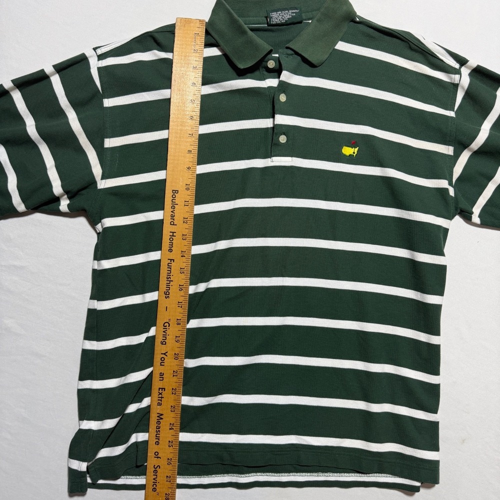 Vintage Masters Collection Golf Polo Mens L Green White Striped Cotton 90s Logo - Picture 2 of 13